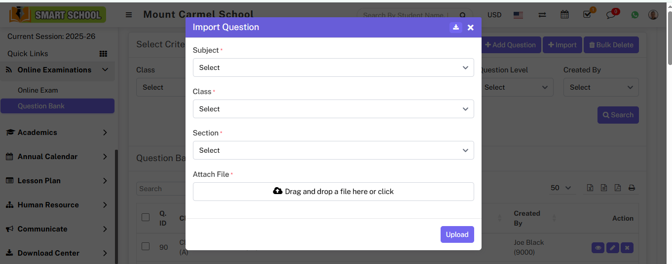 import question in online examination
