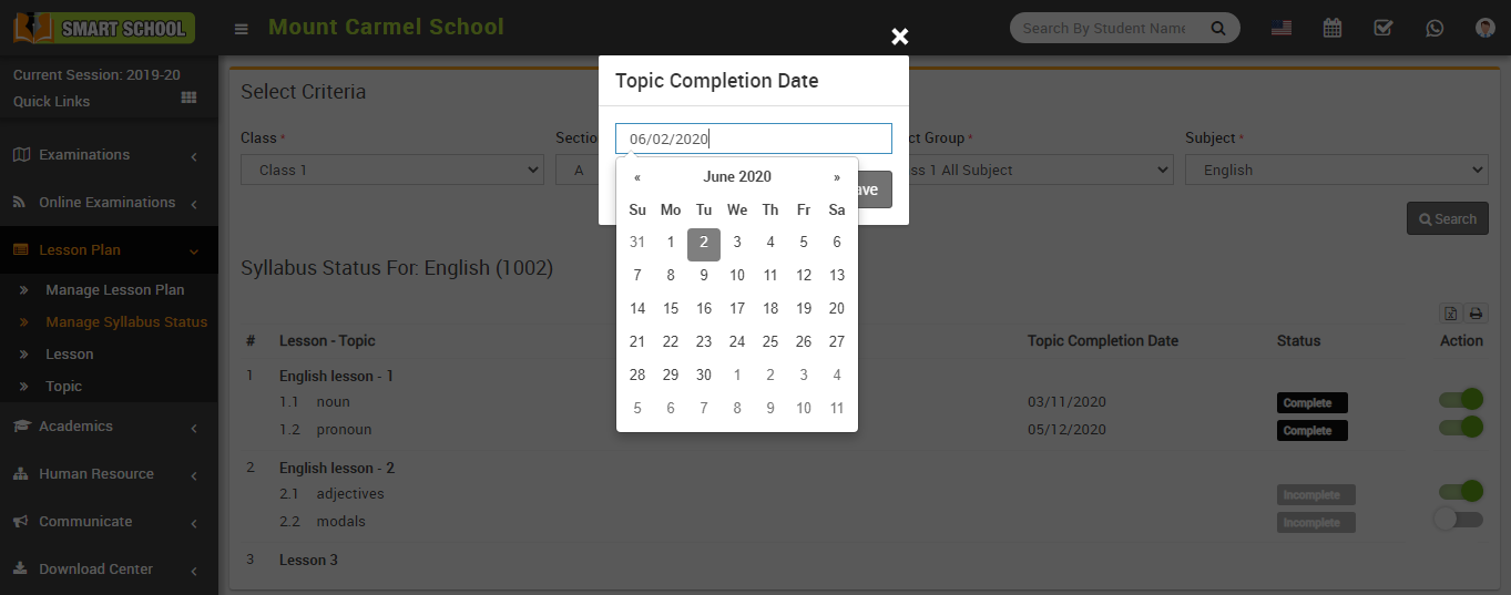 change syllabus status