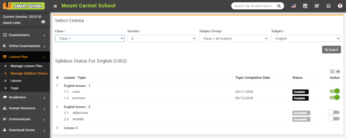 manage syllabus status