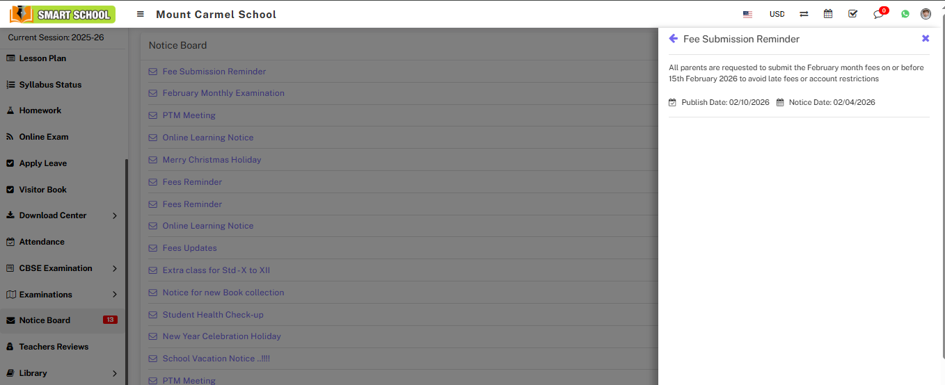 Student check notification