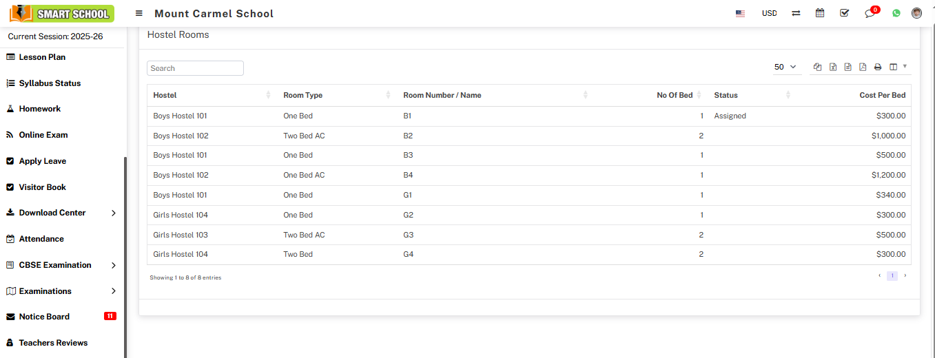 Hostel Room List Image