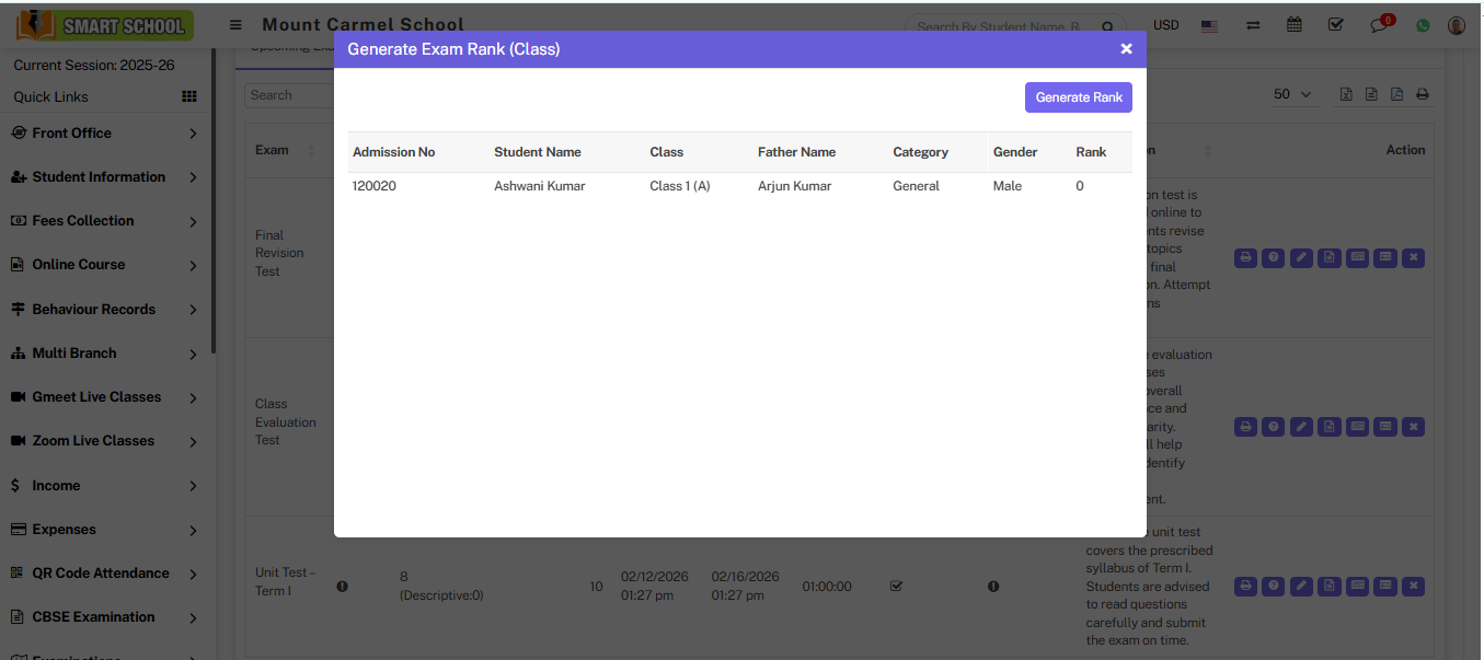 online exam generate rank image