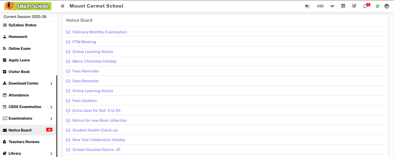 Student notice board image