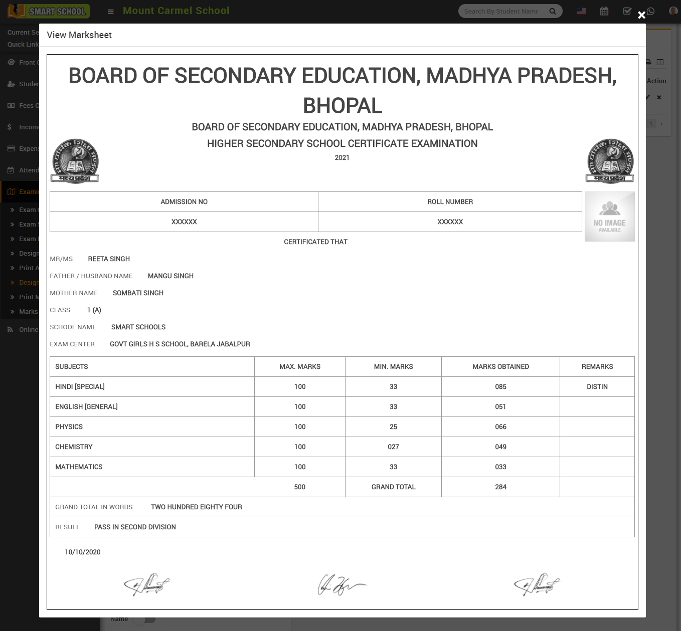 View marksheet