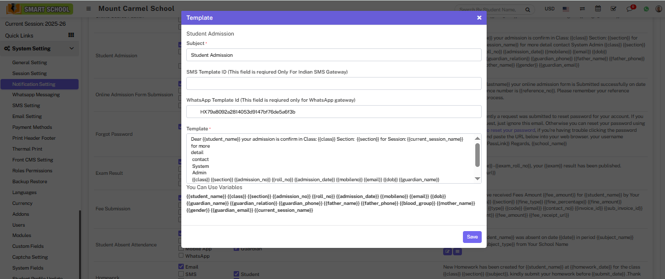 edit notification setting