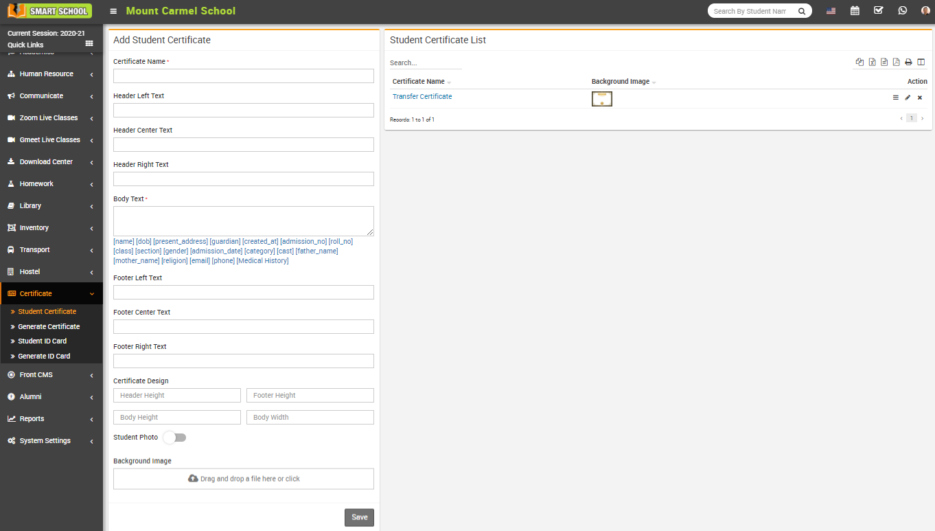 Add student certificate image