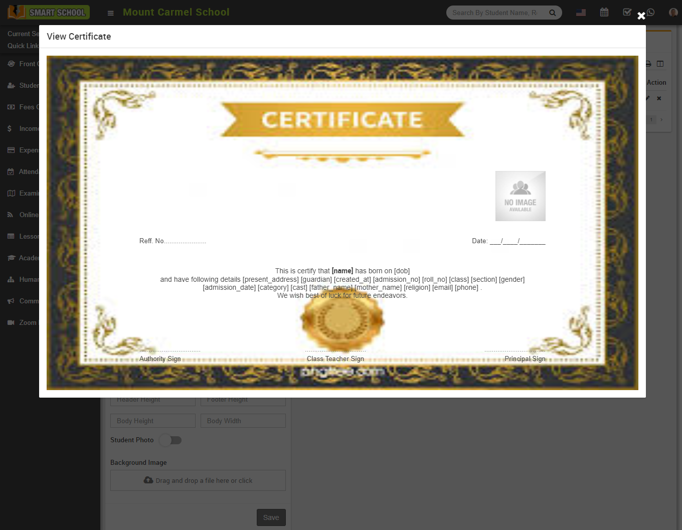 view student certificate image