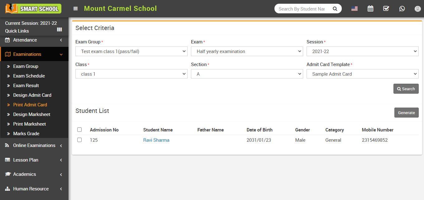 Print admit card image 