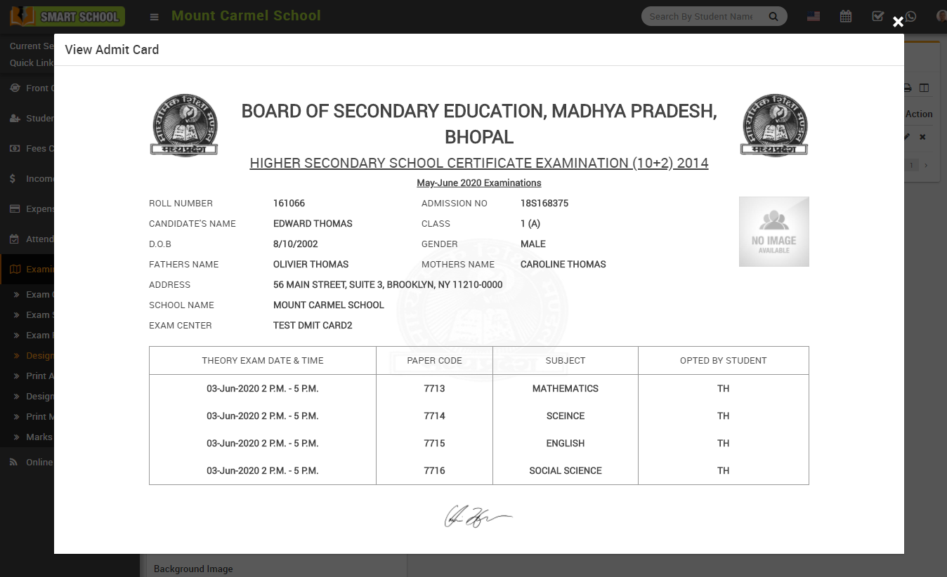 assignment admit card