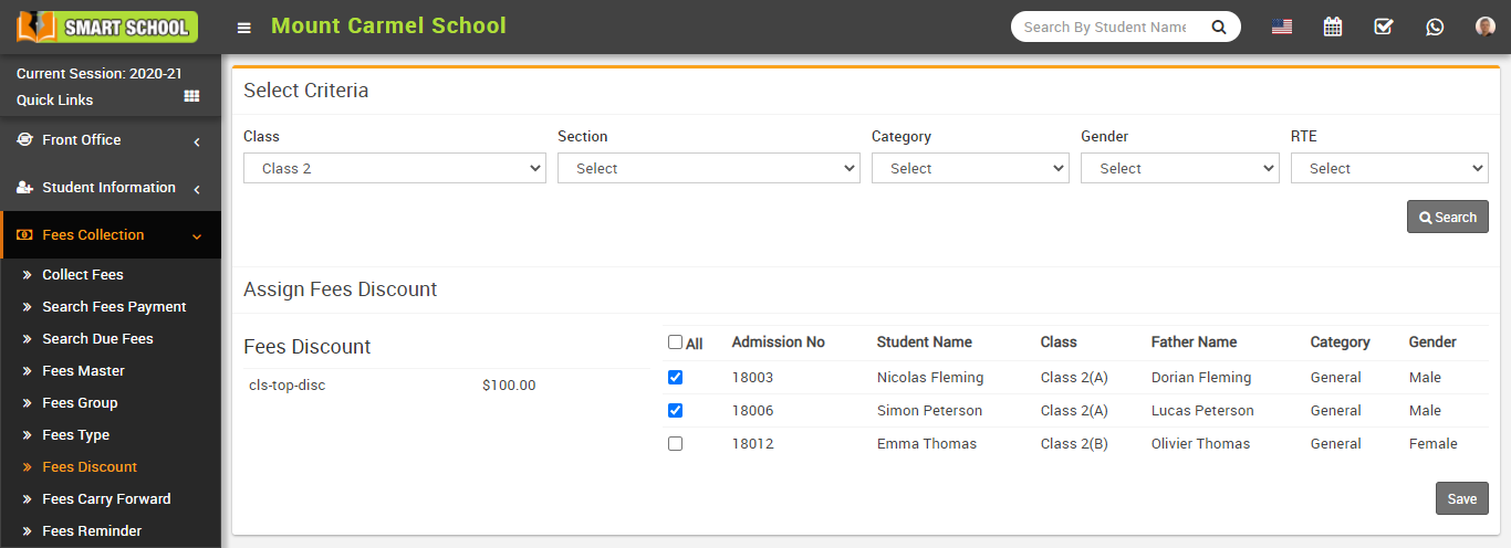 Assign student fees discount image