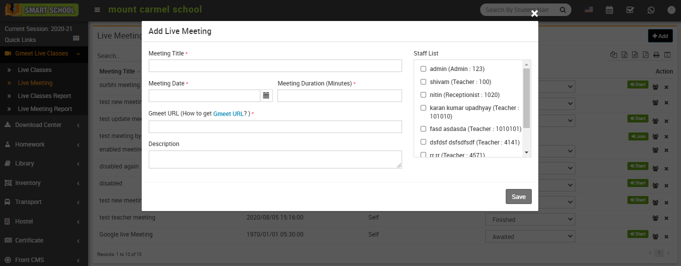 Gmeet create live meeting