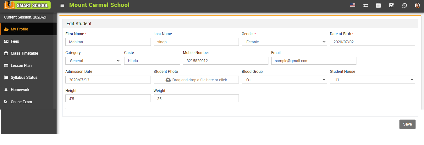 Save Student Profile Information