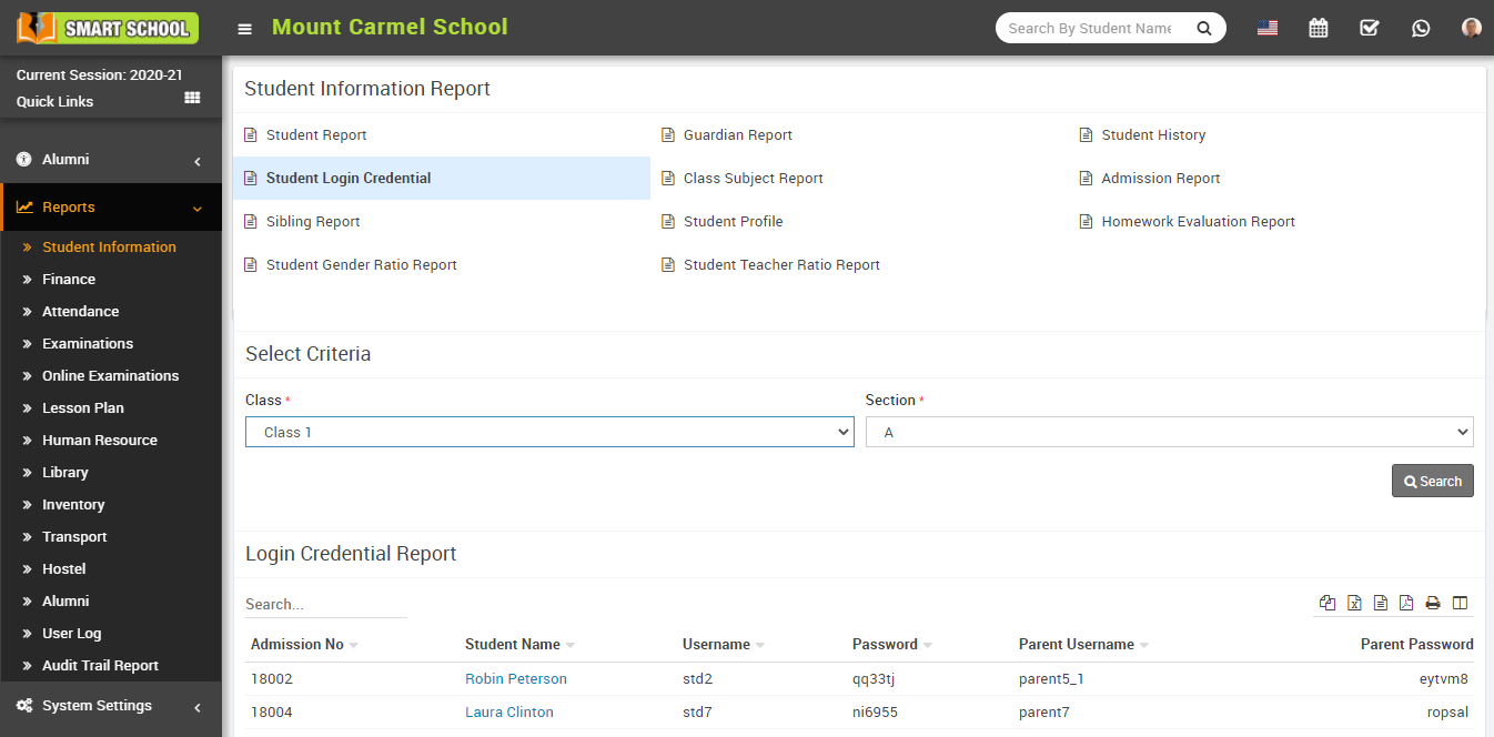 How to check Student Login Credential report? - Smart School : School ...