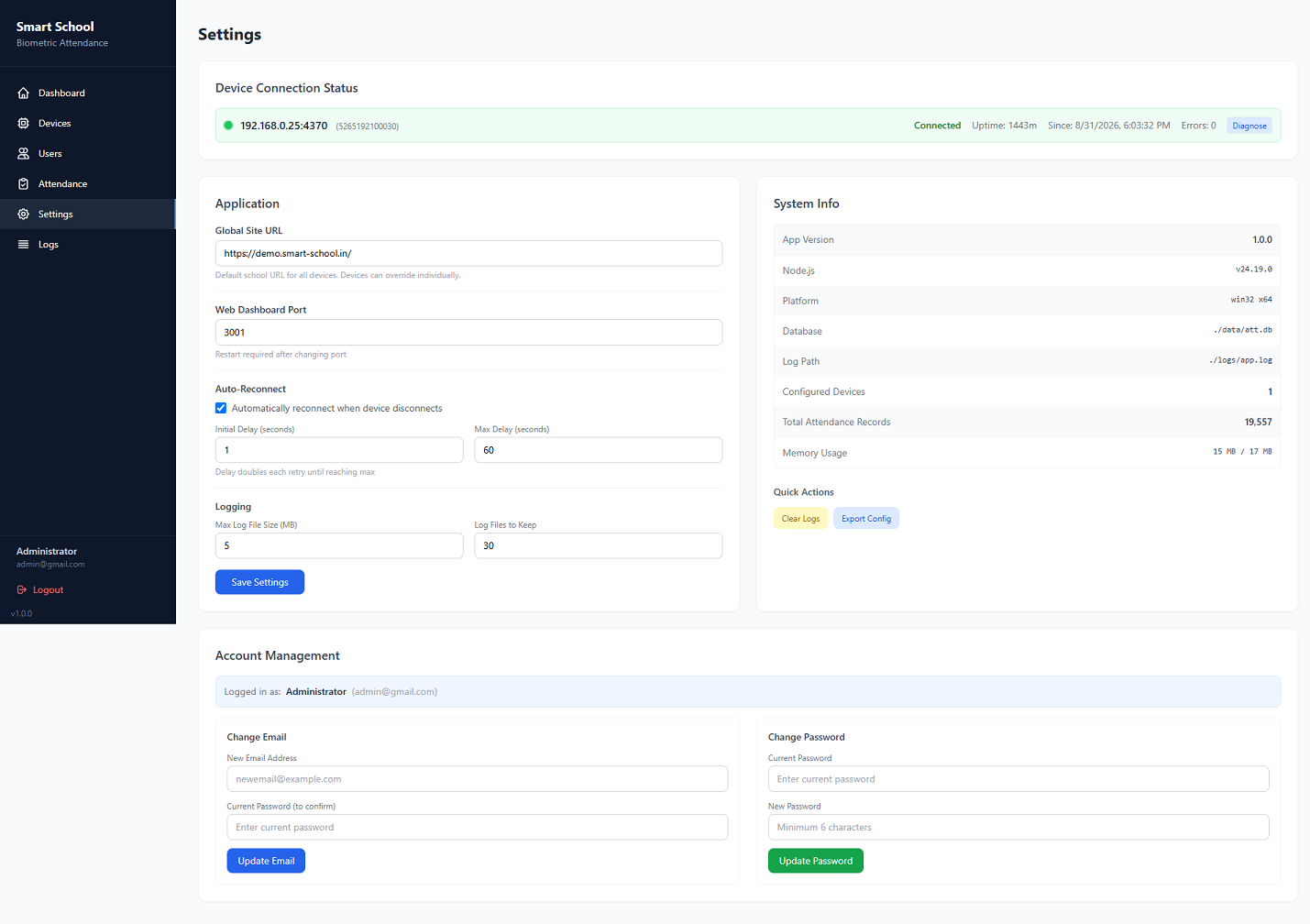 Settings Page